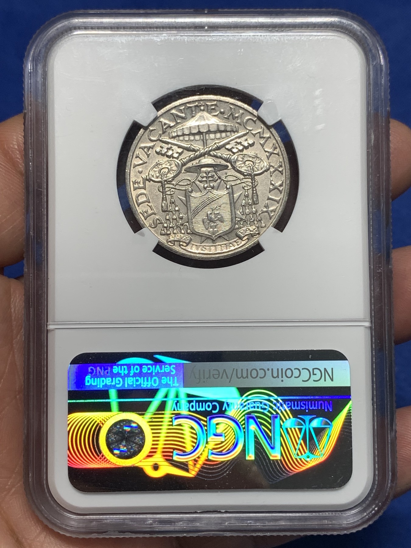 《竞宝斋》第256场-周日，周一 2场连拍 (全场包邮) NGC MS64 梵蒂冈 1939年 教皇缺位 圣灵鸟 10里拉 银币 少见品种