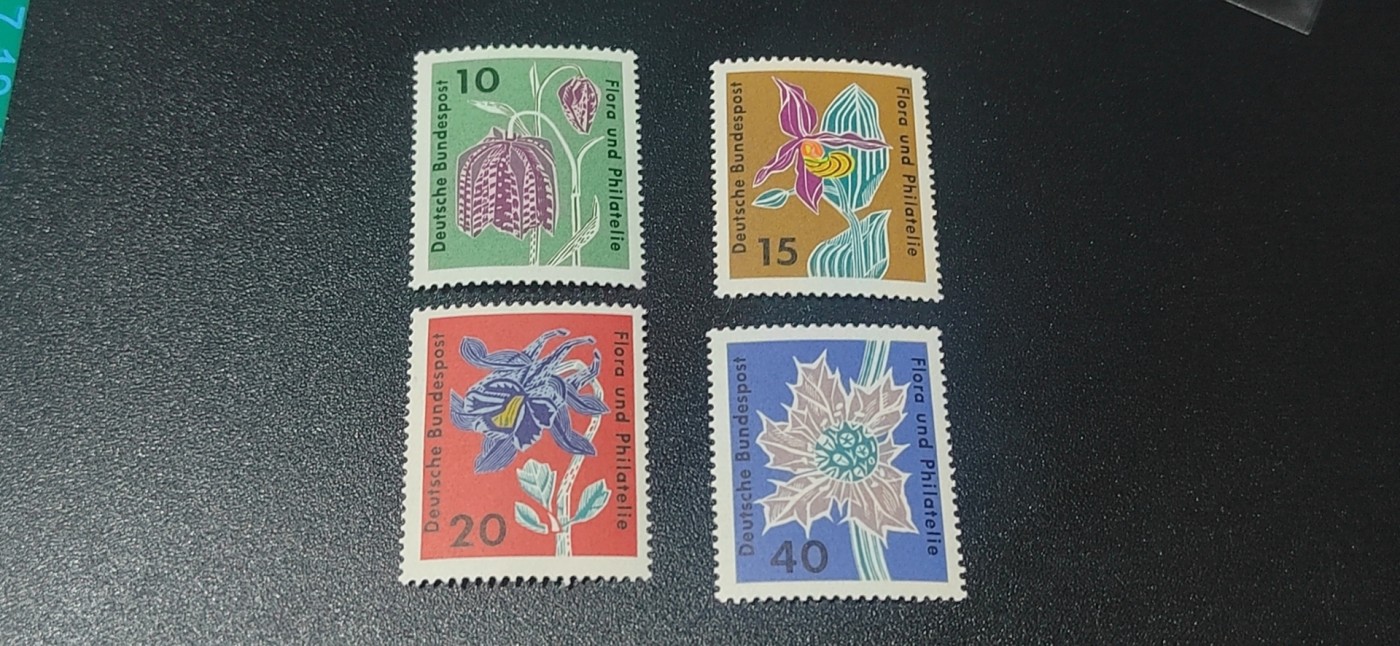 德国邮票专场，都是套票 德国邮票一套，1963年发行，花卉  集邮 和园艺展览4全，品相如图