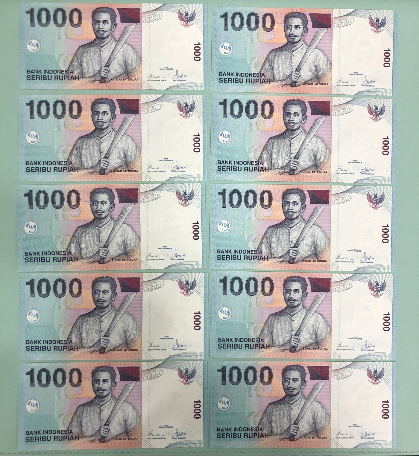 世界外币 2008年，印度尼西亚1000卢比纸币，10张连号，全新UNC品相