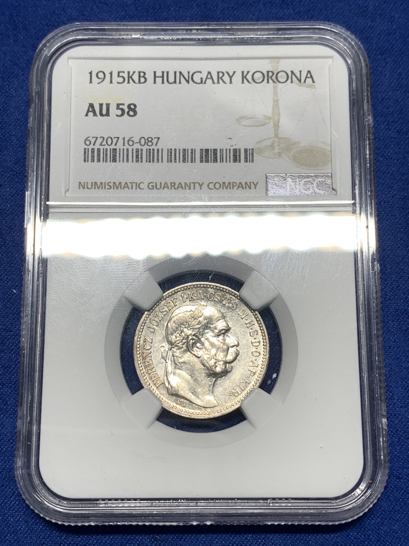 《竞宝斋》第256场-周日，周一 2场连拍 (全场包邮) NGC AU58 匈牙利 1915年 1克朗银币