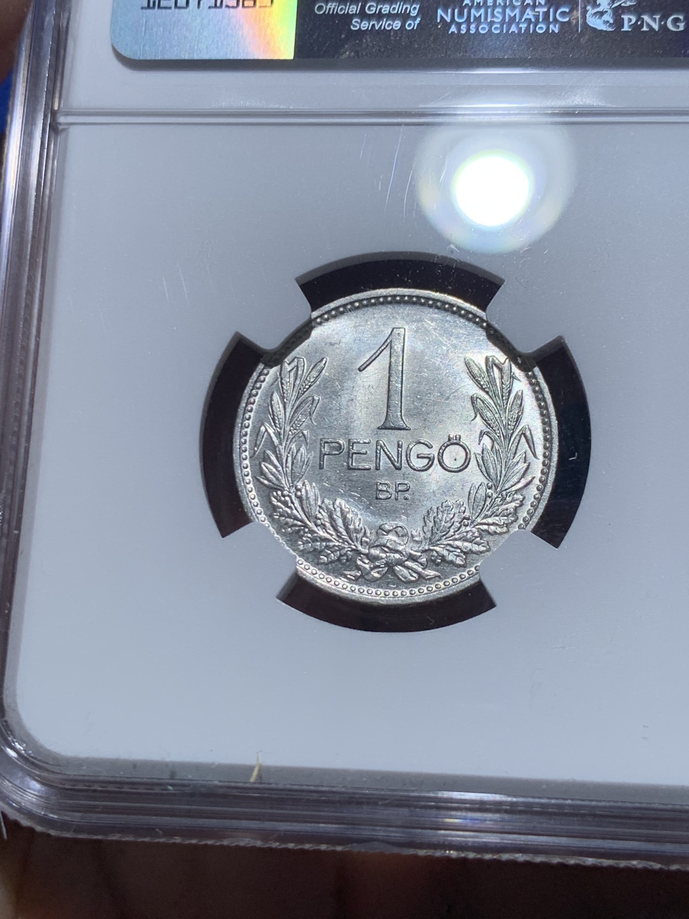 《竞宝斋》第257场-周日，周一 2场连拍 (全场包邮) NGC UNC 匈牙利1939-BP盾徽1潘果银币 少见品种