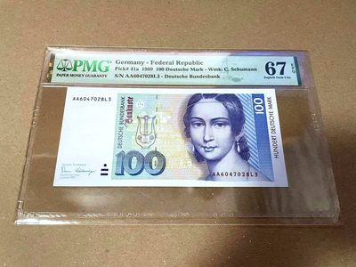 【Blue Auction】✨世界纸币精拍第460期【精】 【AA】德国 1989年100马克 克拉拉 PMG67EPQ 高分