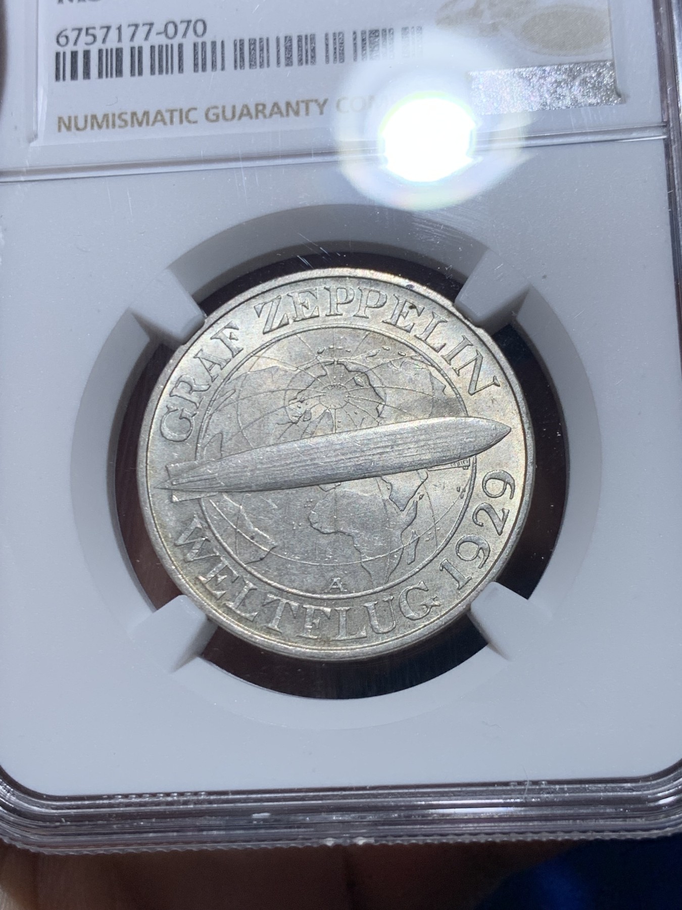 《竞宝斋》第257场-周日，周一 2场连拍 (全场包邮) NGC MS63 1930年德国齐柏林飞艇3马克银币