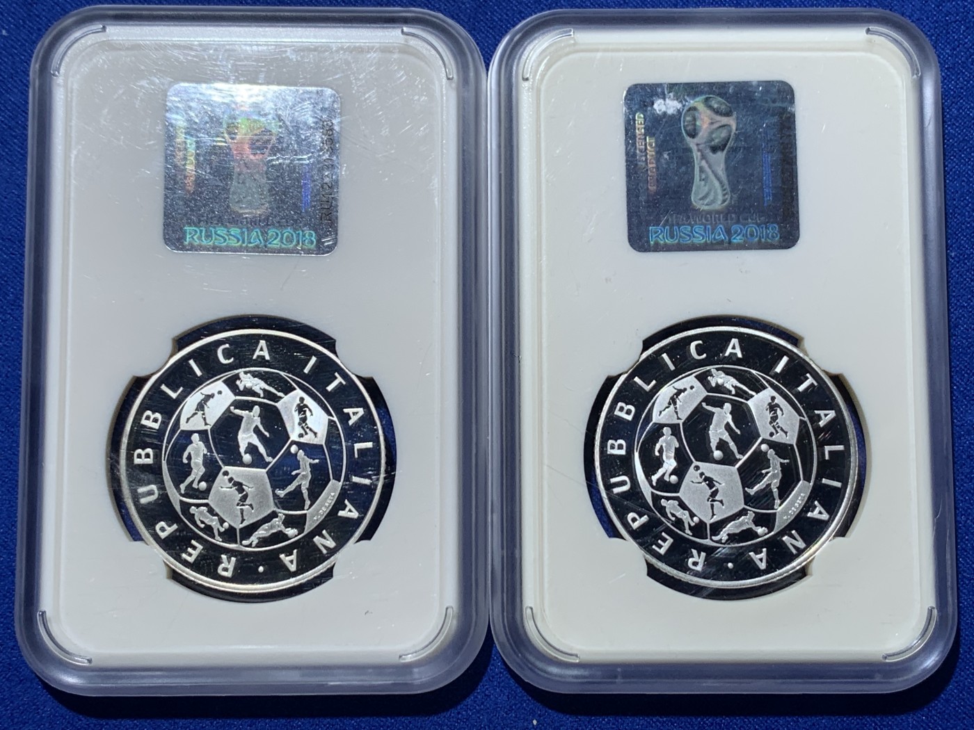 《竞宝斋》第257场-周日，周一 2场连拍 (全场包邮) 两枚一组 2018年俄罗斯世界杯-意大利发行银币