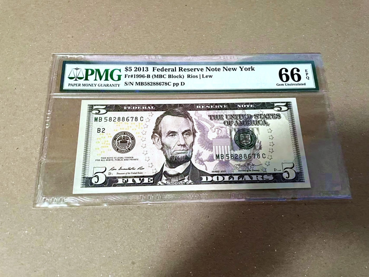 【Blue Auction】✨世界纸币精拍第460期【精】 美国 2013年5美金 PMG66EPQ