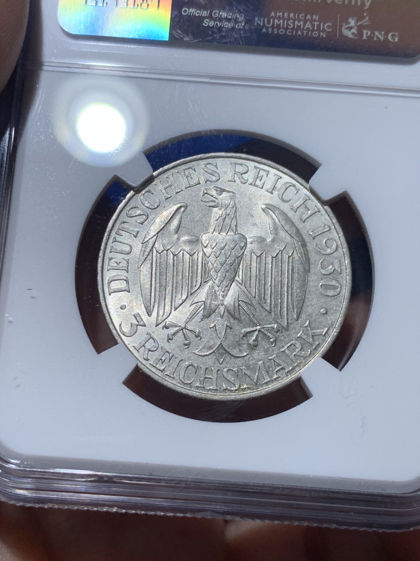 《竞宝斋》第257场-周日，周一 2场连拍 (全场包邮) NGC MS63 1930年德国齐柏林飞艇3马克银币