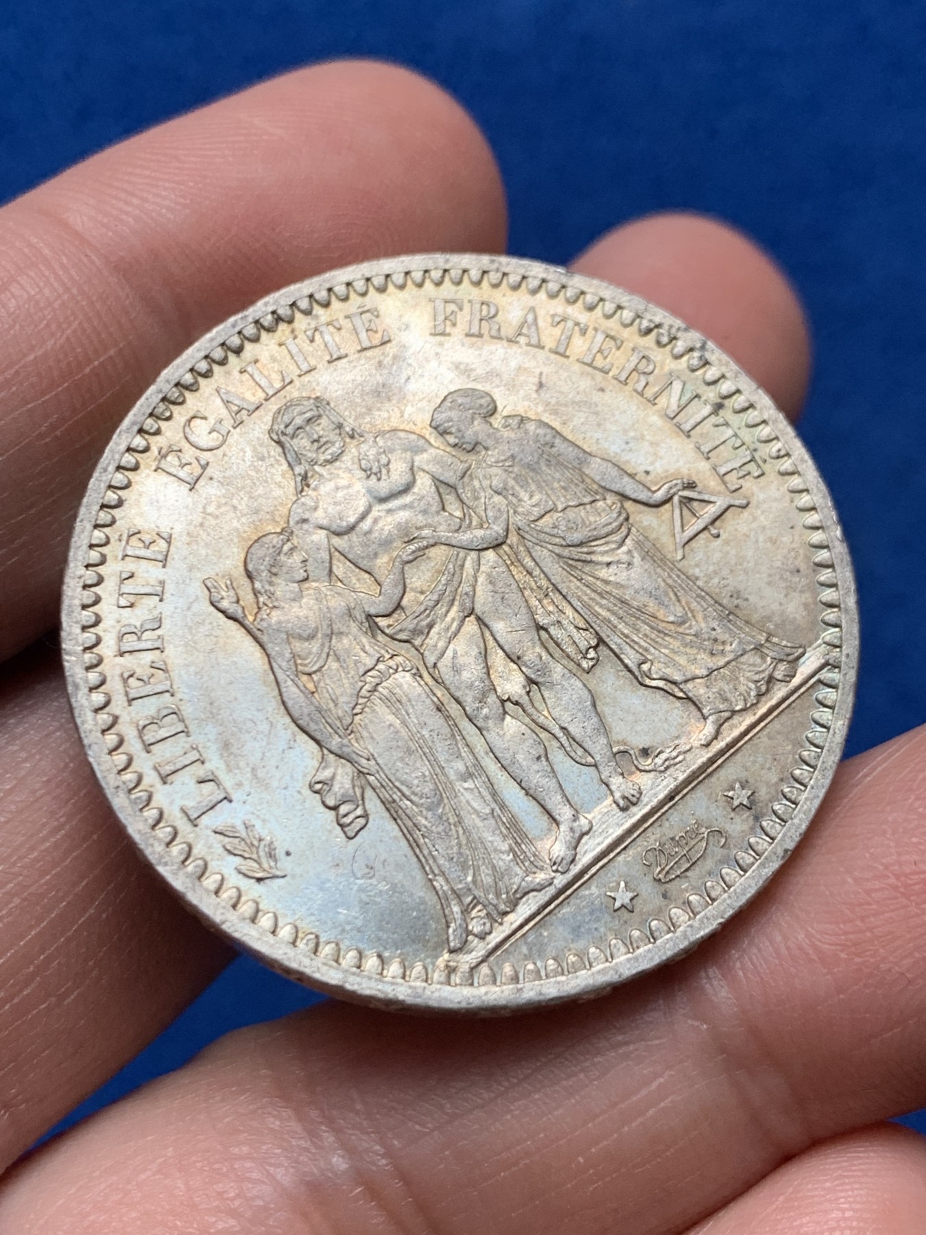 《竞宝斋》第257场-周日，周一 2场连拍 (全场包邮) 法国1873年大力神5法郎银币 转光流畅 可以送评