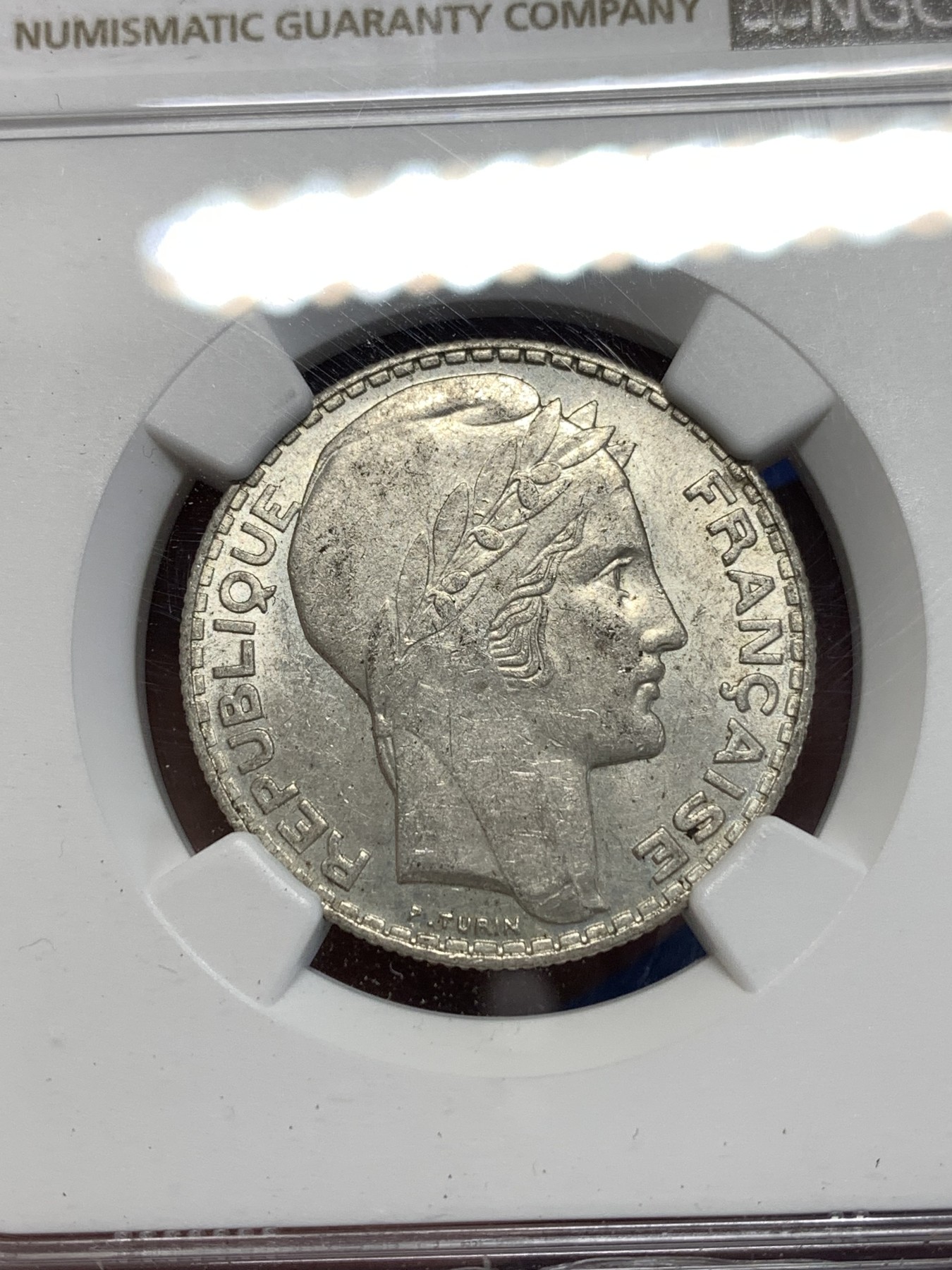 《竞宝斋》第257场-周日，周一 2场连拍 (全场包邮) NGC MS61 法国1938年谷物女神10法郎银币