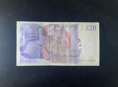 【Blue Auction】✨世界纸币精拍第460期【精】 【JA01冠 1992小号】英国 2006年20镑 全新UNC