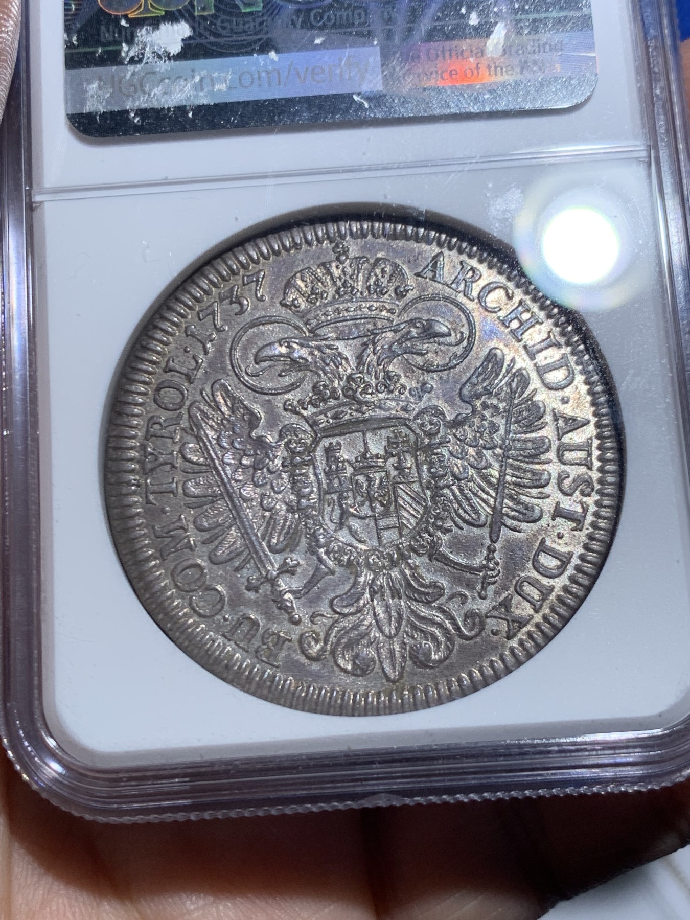 《竞宝斋》第257场-周日，周一 2场连拍 (全场包邮) 亚军分 NGC MS62 神圣罗马帝国奥地利1737年 少见4版 泰勒大银币 卡尔六世皇帝老泰勒 双面全深打少见