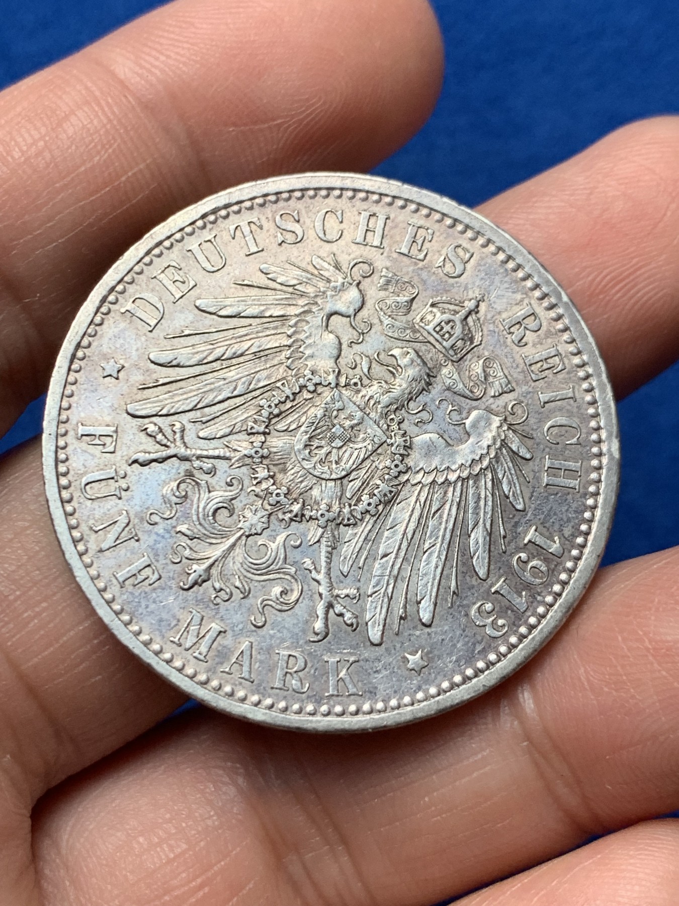 《竞宝斋》第257场-周日，周一 2场连拍 (全场包邮) 德国1913年巴登大公弗里德里希二世5马克银币