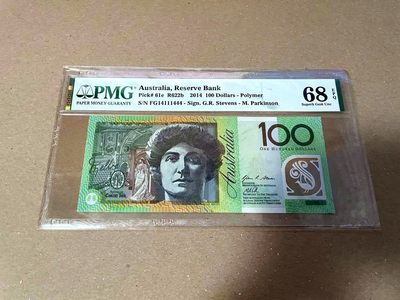 【Blue Auction】✨世界纸币精拍第460期【精】 【444豹子号数二】澳大利亚 2014年100元  PMG68EPQ 超高分