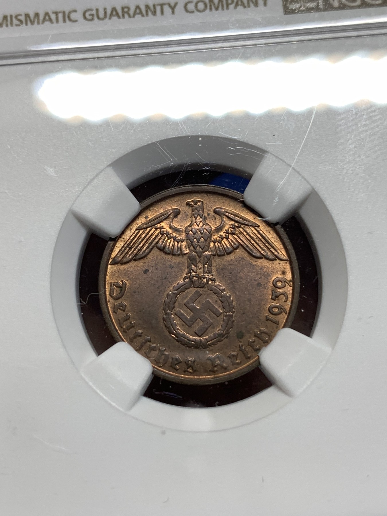 《竞宝斋》第257场-周日，周一 2场连拍 (全场包邮) NGC MS63RB 1939B德国2芬尼 高分难求