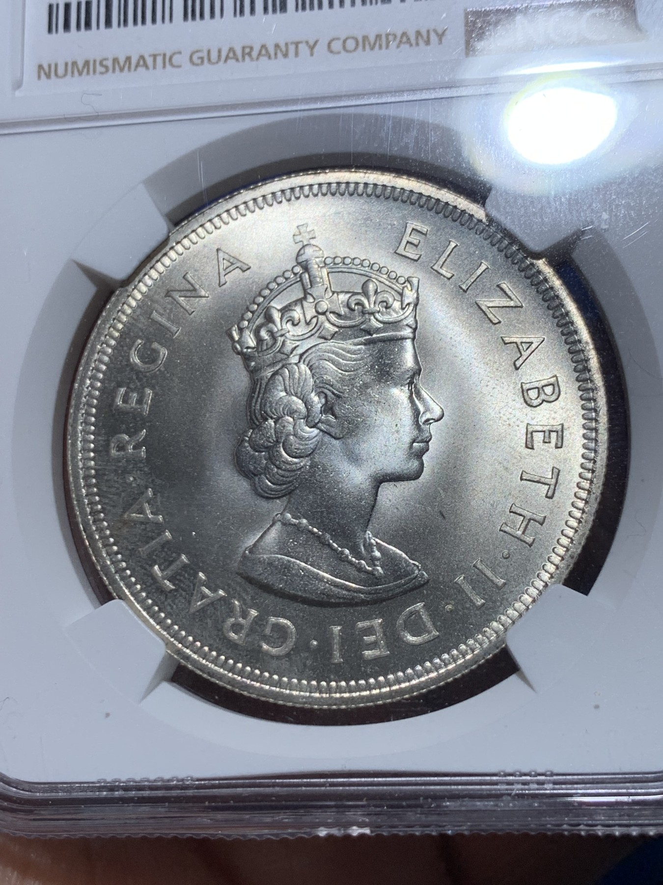 《竞宝斋》第257场-周日，周一 2场连拍 (全场包邮) NGC MS66 1959年百慕大1克朗大银币，百慕大早期唯一的高银克朗，少见品种