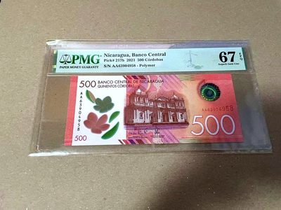 【Blue Auction】✨世界纸币精拍第460期【精】 【AA】尼加拉瓜 2021年500科多巴 PMG67EPQ 高分 