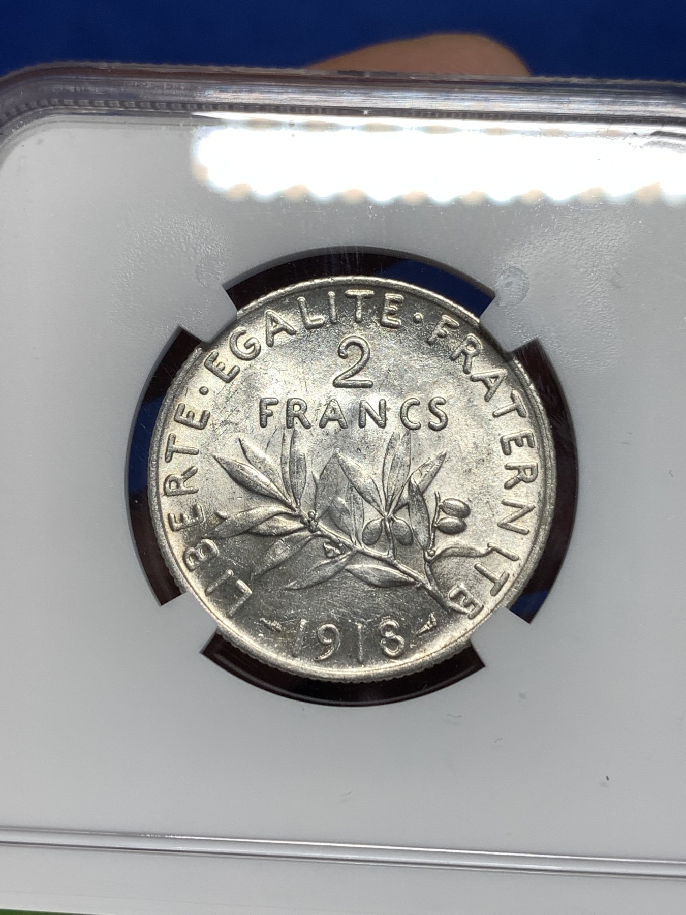 《竞宝斋》第257场-周日，周一 2场连拍 (全场包邮) NGC MS61 法国1918年播种女神2法郎银币