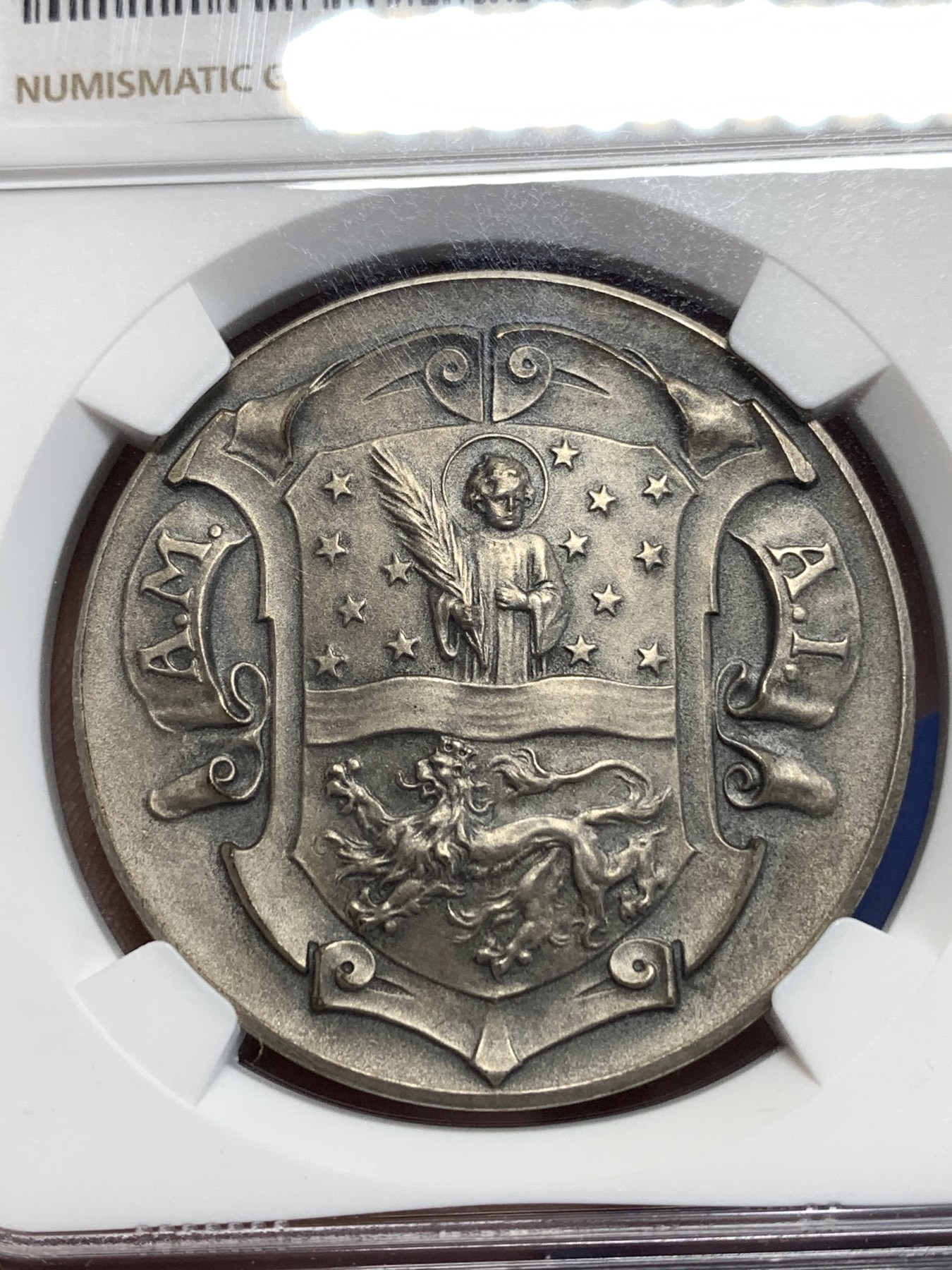 《竞宝斋》第257场-周日，周一 2场连拍 (全场包邮) NGC MS63 19世纪德国门兴格莱德巴赫城市镀银奖章 设计精美 罕见品种！