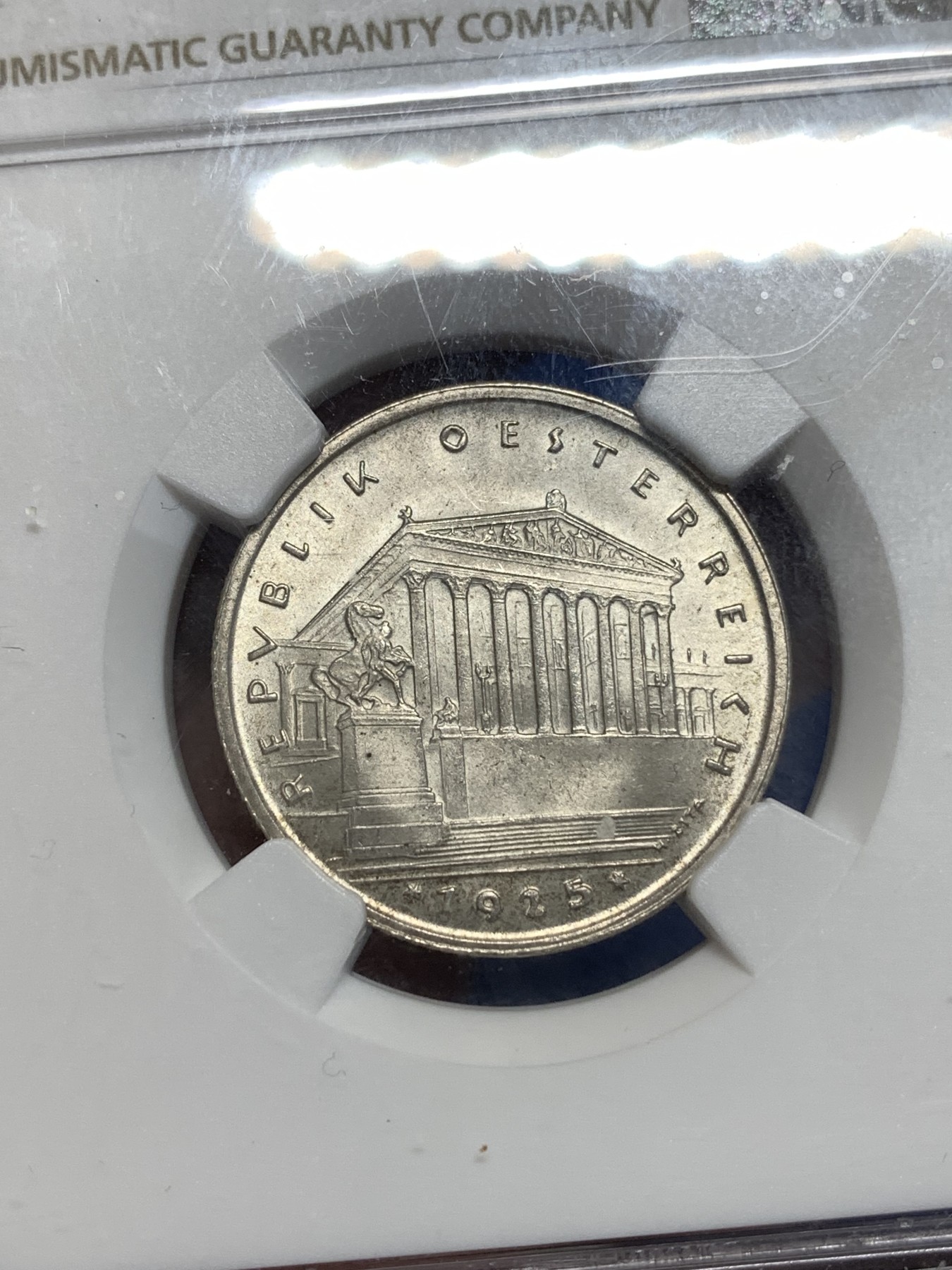 《竞宝斋》第257场-周日，周一 2场连拍 (全场包邮) NGC MS66 奥地利 1925年 国会大厦 1先令 银币 少见高分