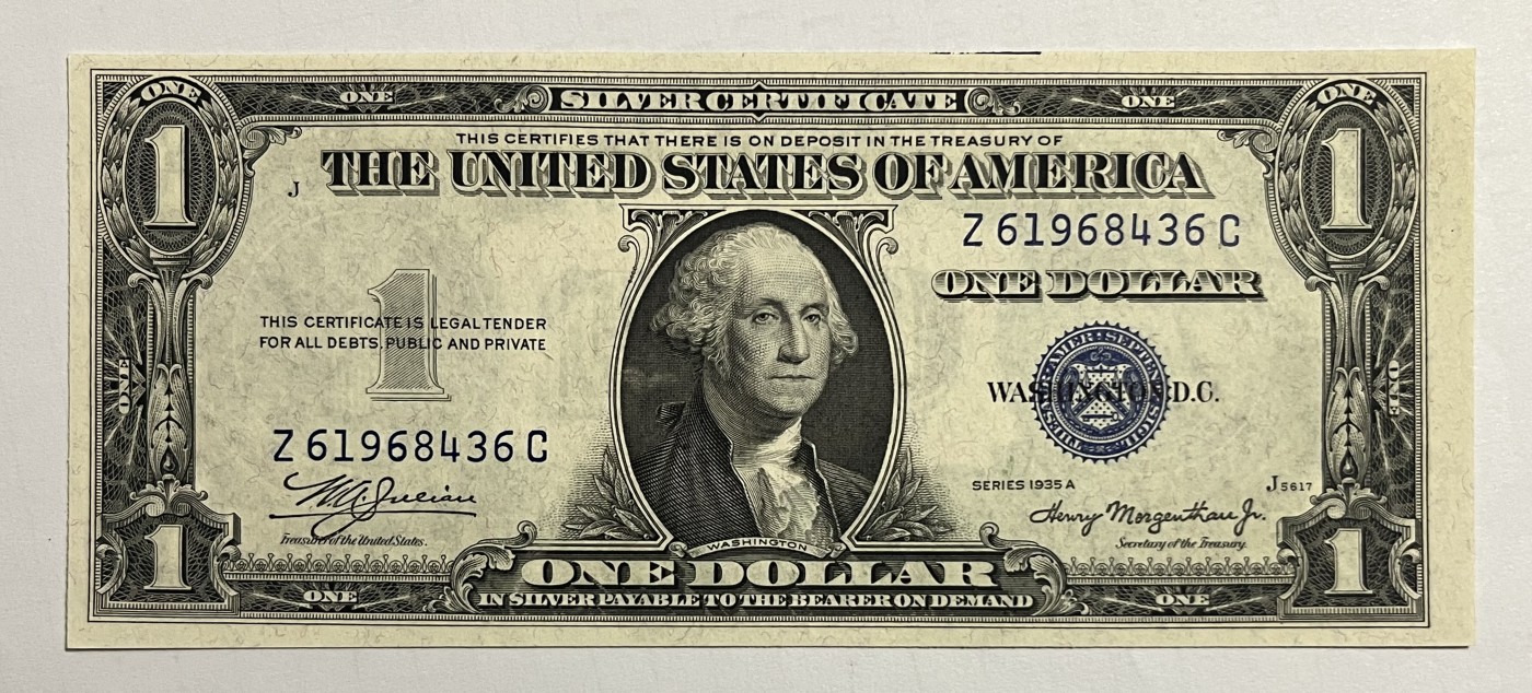 Chase Auction 第27期 - - 外钞、民国钞和人民币混合场！ 1935A版 1美元 银币券 Silver Certificate 