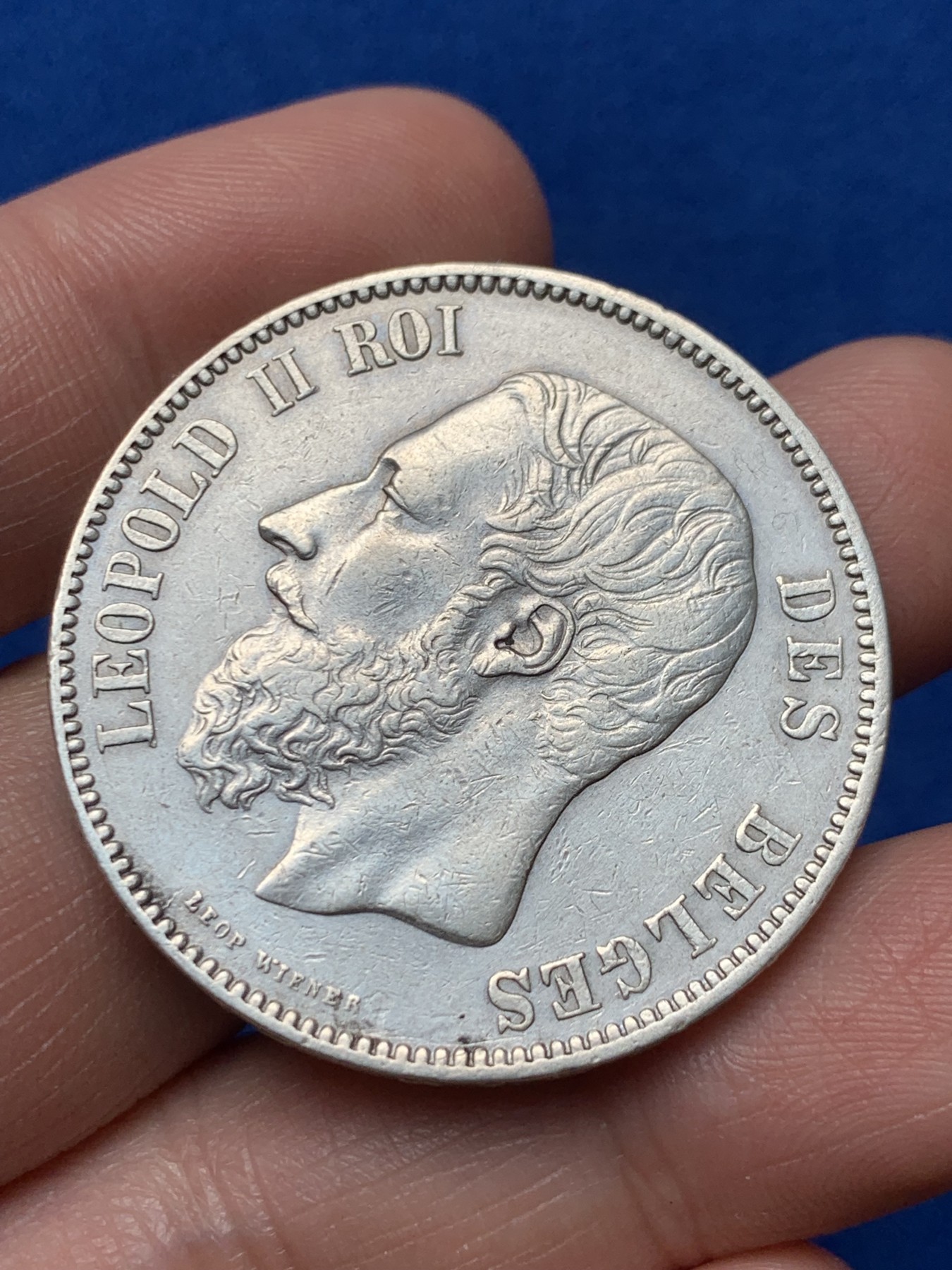 《竞宝斋》第257场-周日，周一 2场连拍 (全场包邮) 比利时1873年5法郎银币  细节不错