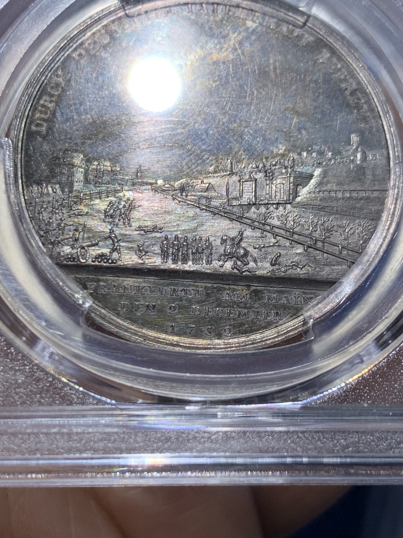《竞宝斋》第257场-周日，周一 2场连拍 (全场包邮) PCGS SP62 德国 1792 法兰克福 弗里德伯格门围城战役 纪念银章 细节景观精美