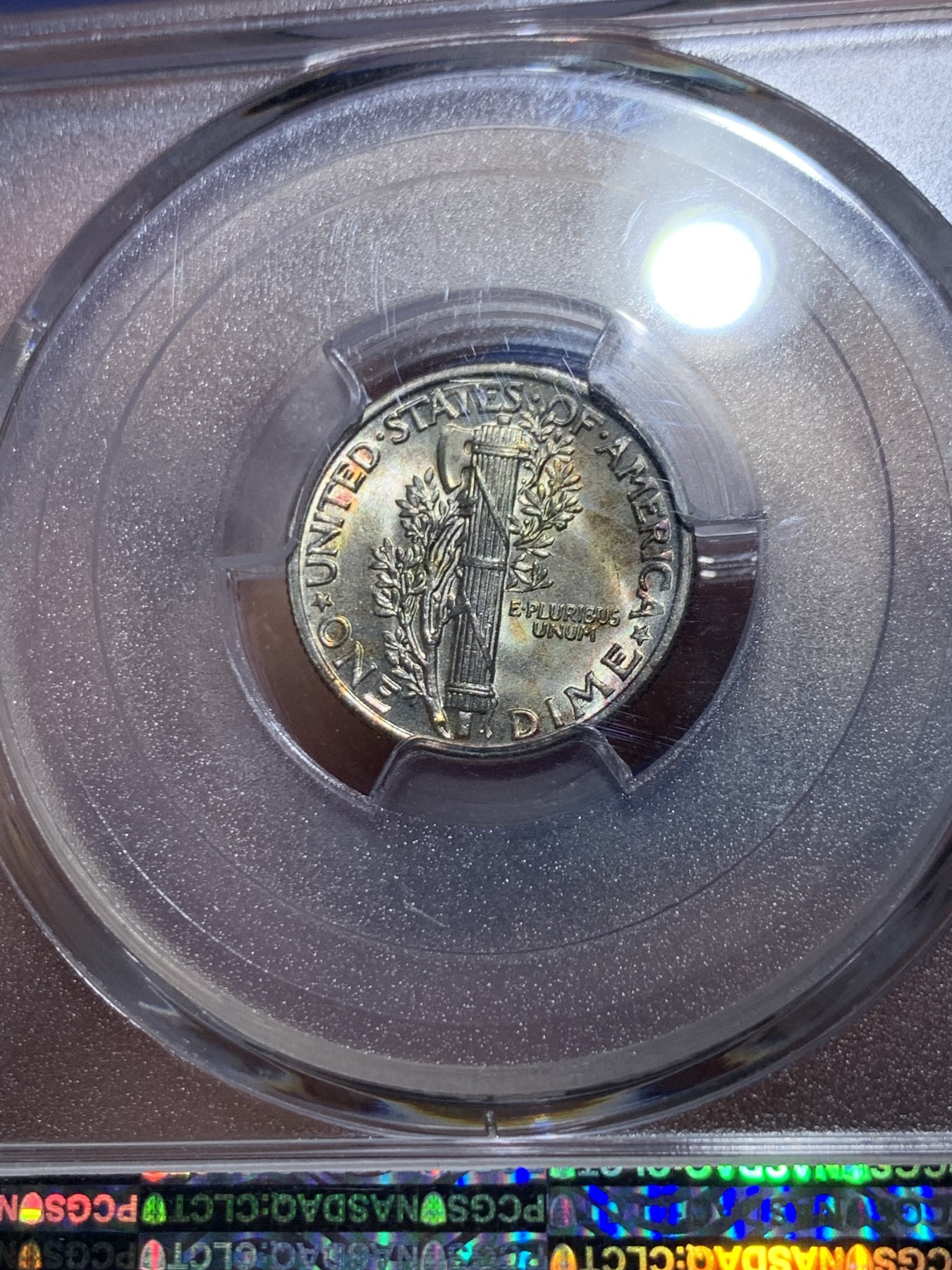 《竞宝斋》第257场-周日，周一 2场连拍 (全场包邮) PCGS MS65 美国 1942年 10美分 小飞侠 银币 彩浆小飞侠不多见