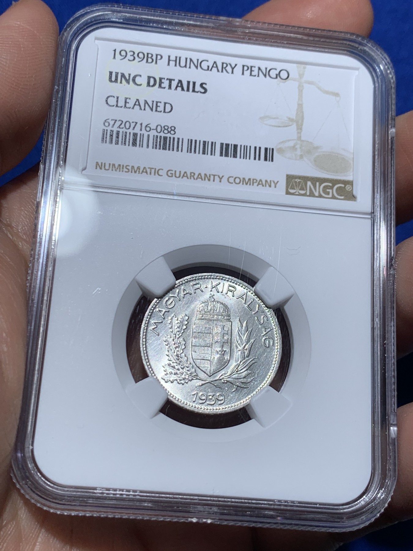 《竞宝斋》第257场-周日，周一 2场连拍 (全场包邮) NGC UNC 匈牙利1939-BP盾徽1潘果银币 少见品种