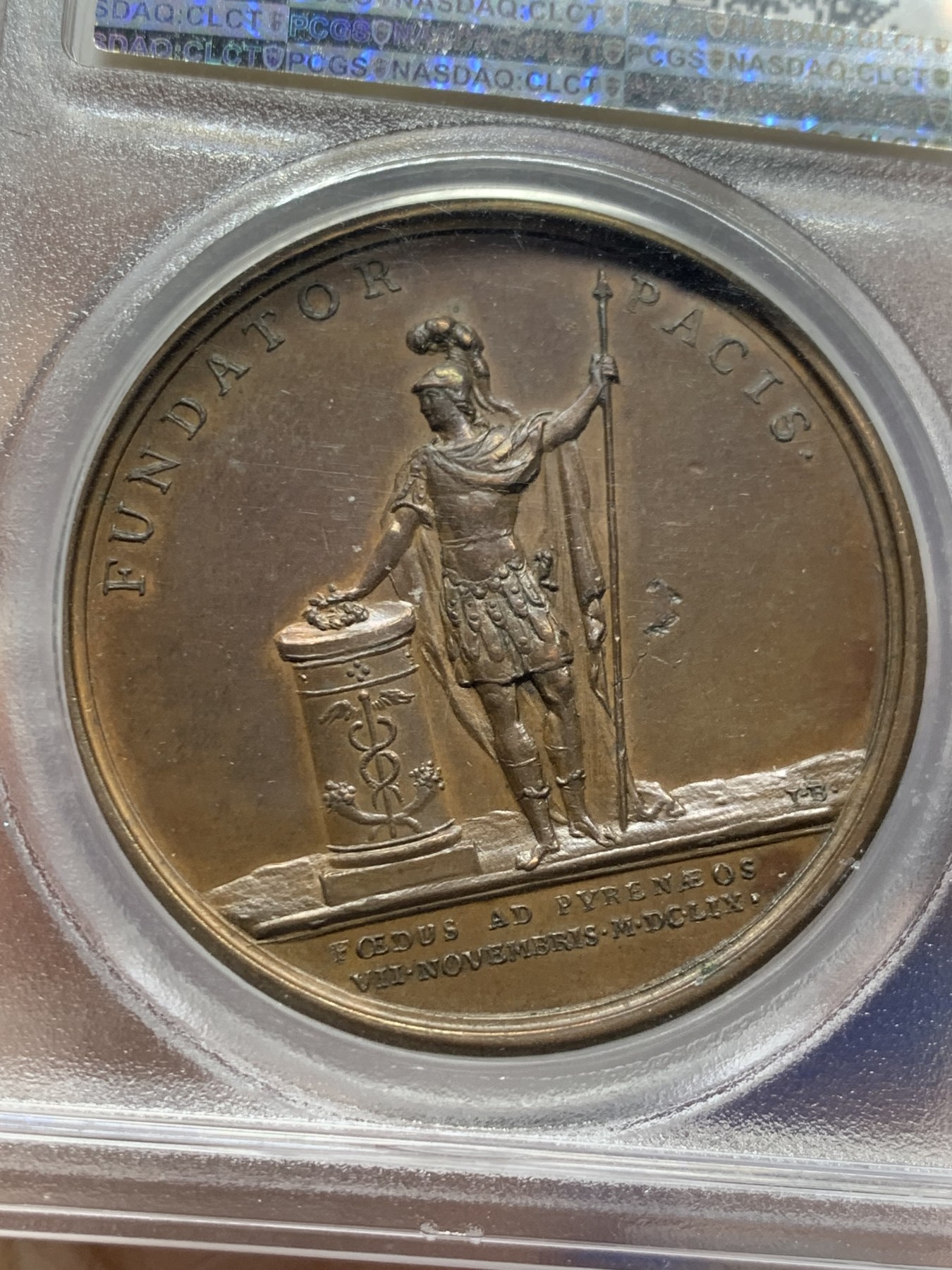 《竞宝斋》第257场-周日，周一 2场连拍 (全场包邮) PCGS MS62BN 法国路易十四铜章 青年版头像 状态不错 相当少见 pcgs唯一评级记录 加厚盒装