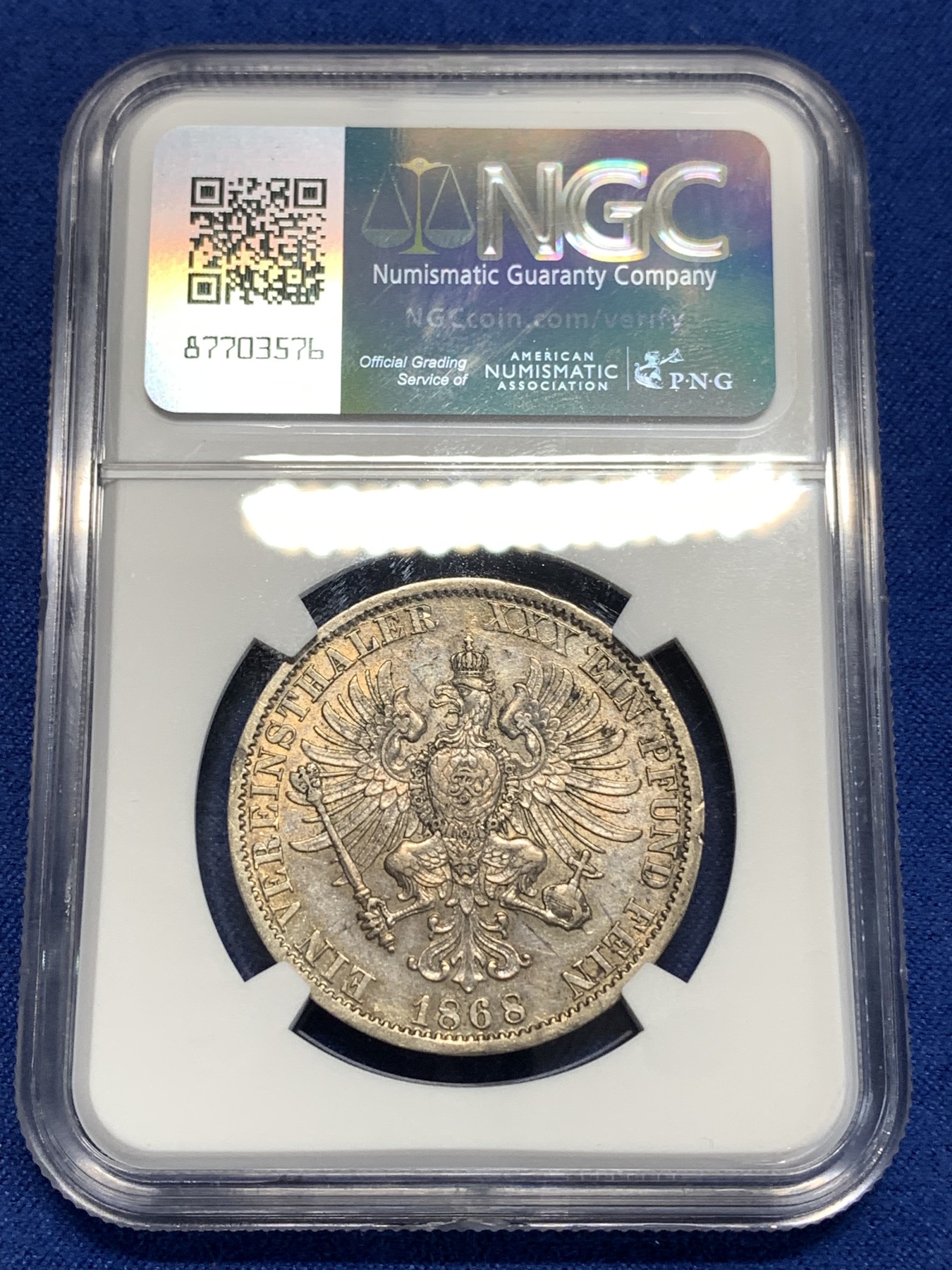 《竞宝斋》第257场-周日，周一 2场连拍 (全场包邮) NGC AU53 德国普鲁士1868年泰勒银币