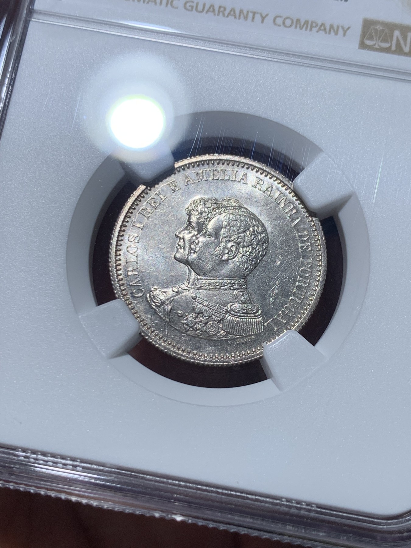 《竞宝斋》第257场-周日，周一 2场连拍 (全场包邮) NGC MS63 葡萄牙1898年发现印度戎装版200瑞斯银币