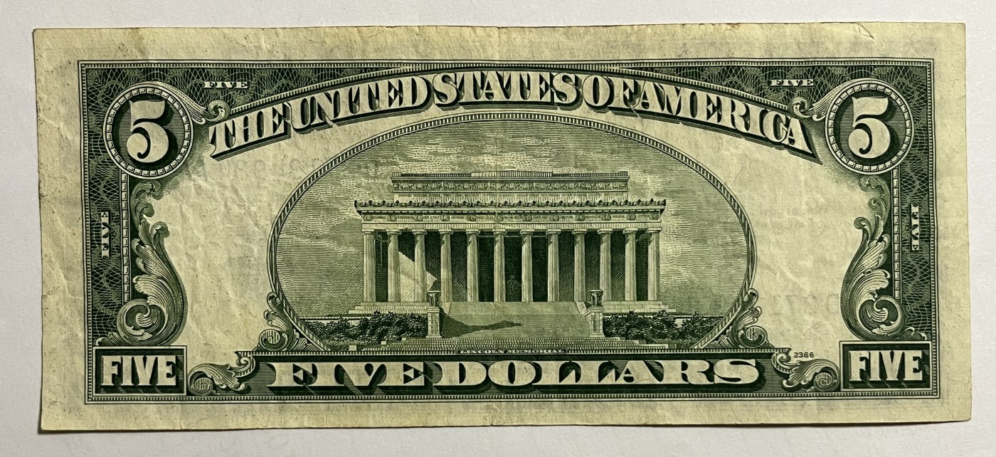 Chase Auction 第27期 - - 外钞、民国钞和人民币混合场！ 1953年正版 5美元 银币券 Silver Certificate D区首发A冠 蓝色号码