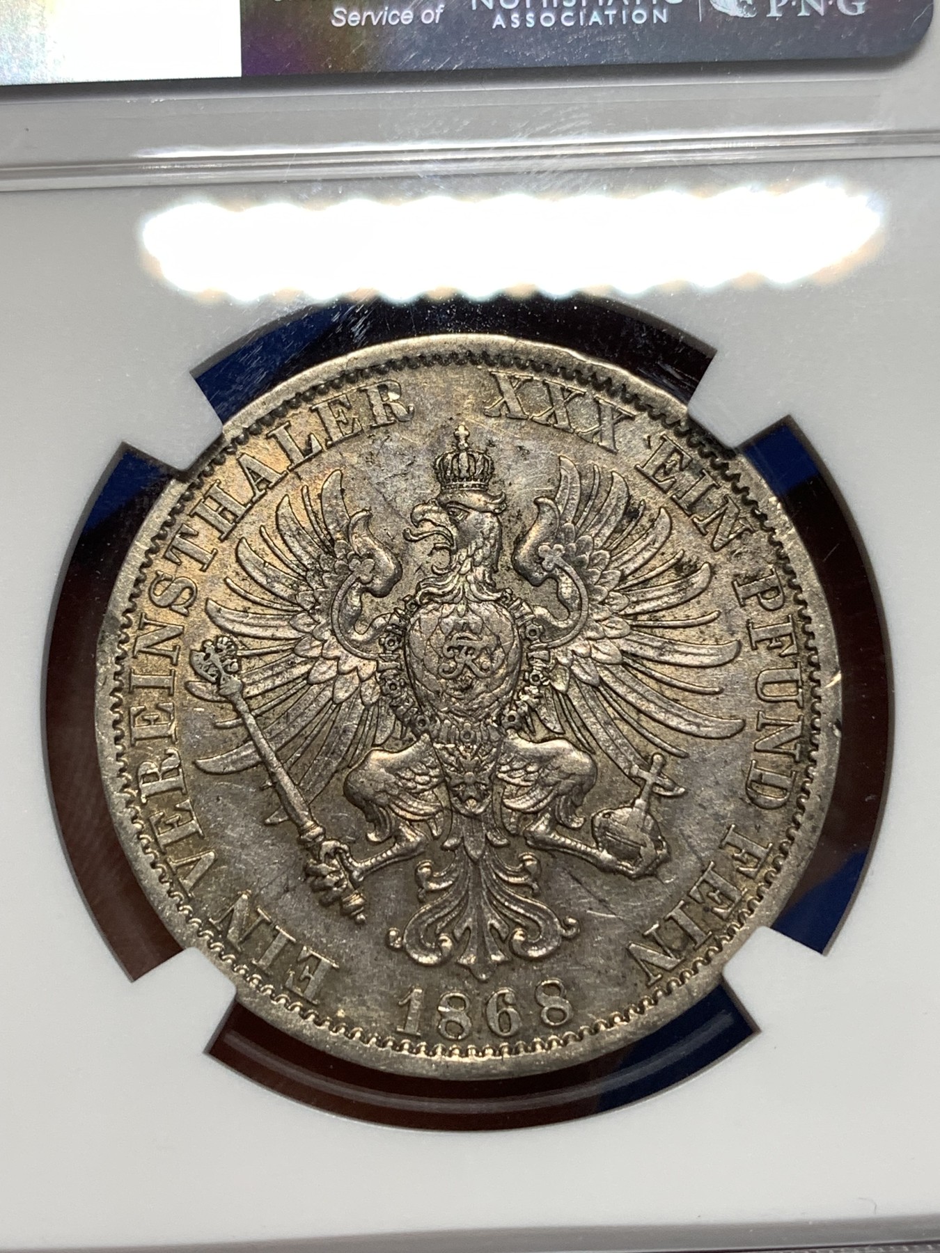 《竞宝斋》第257场-周日，周一 2场连拍 (全场包邮) NGC AU53 德国普鲁士1868年泰勒银币