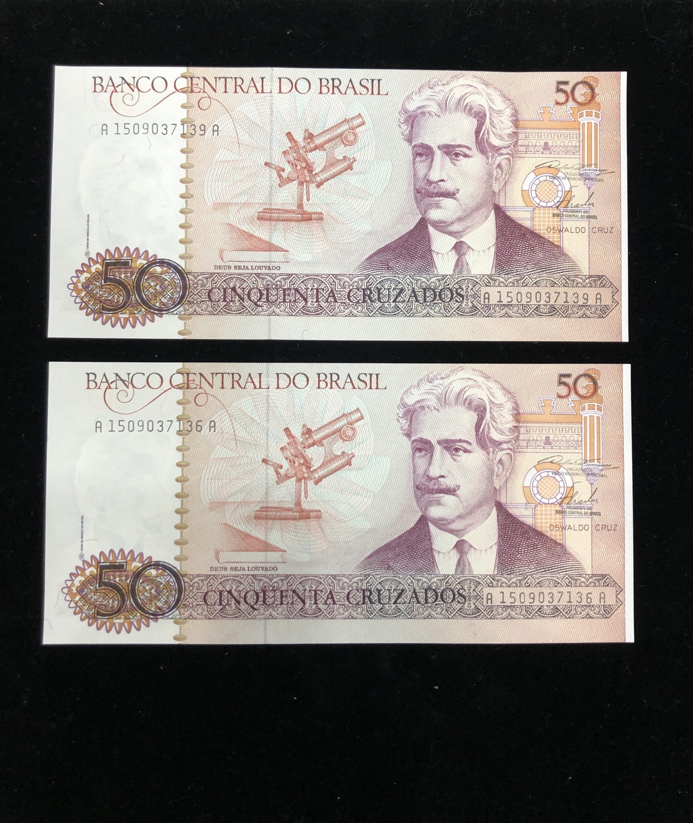 世界外币 1986年，巴西50克鲁塞罗纸币，全新UNC
