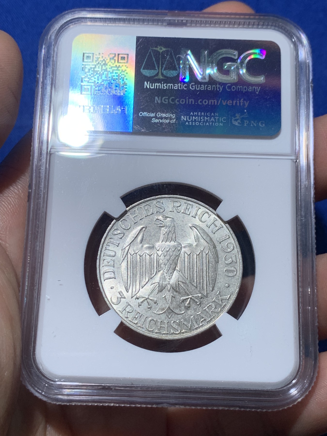 《竞宝斋》第257场-周日，周一 2场连拍 (全场包邮) NGC MS63 1930年德国齐柏林飞艇3马克银币