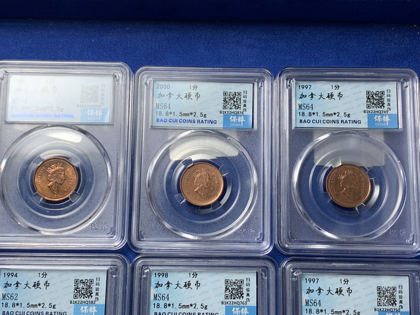 《竞宝斋》第257场-周日，周一 2场连拍 (全场包邮) 10枚一组 保粹 MS 加拿大 1分 硬币