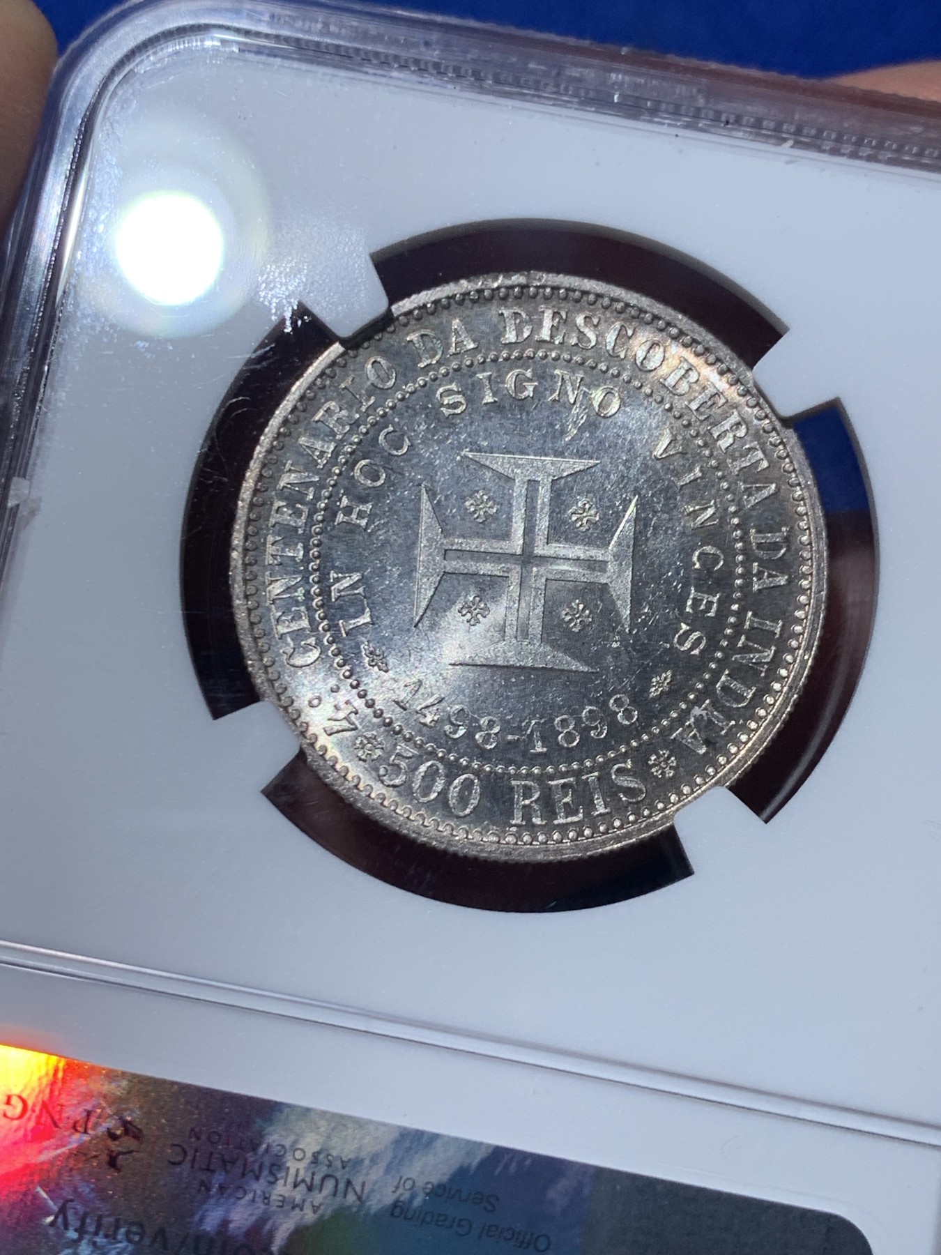 《竞宝斋》第257场-周日，周一 2场连拍 (全场包邮) NGC MS61 葡萄牙1898年发现印度戎装版500瑞斯银币