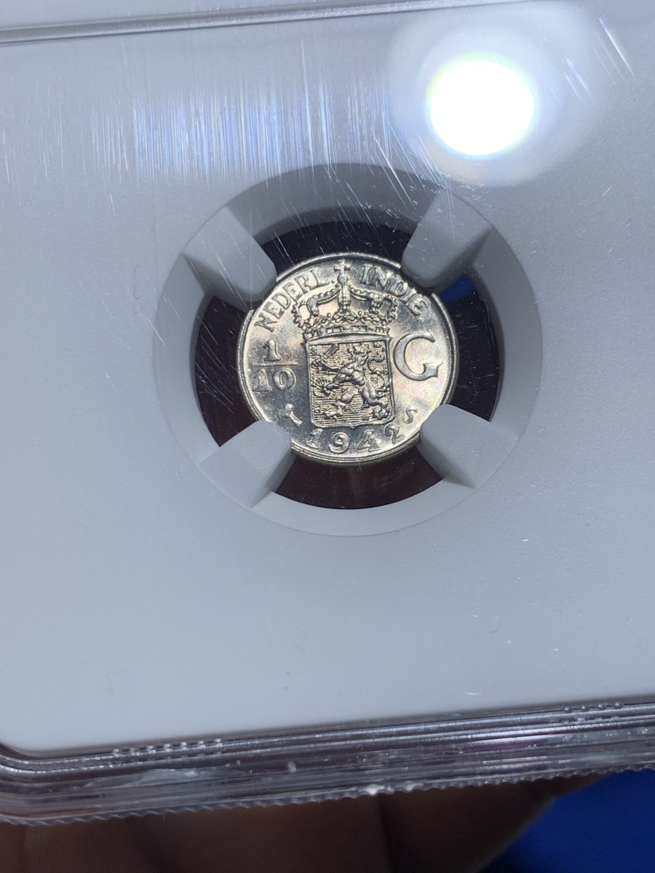 《竞宝斋》第257场-周日，周一 2场连拍 (全场包邮) NGC MS66 1942年S版 荷属东印度群岛（今印尼）1/10盾银币 高分好品