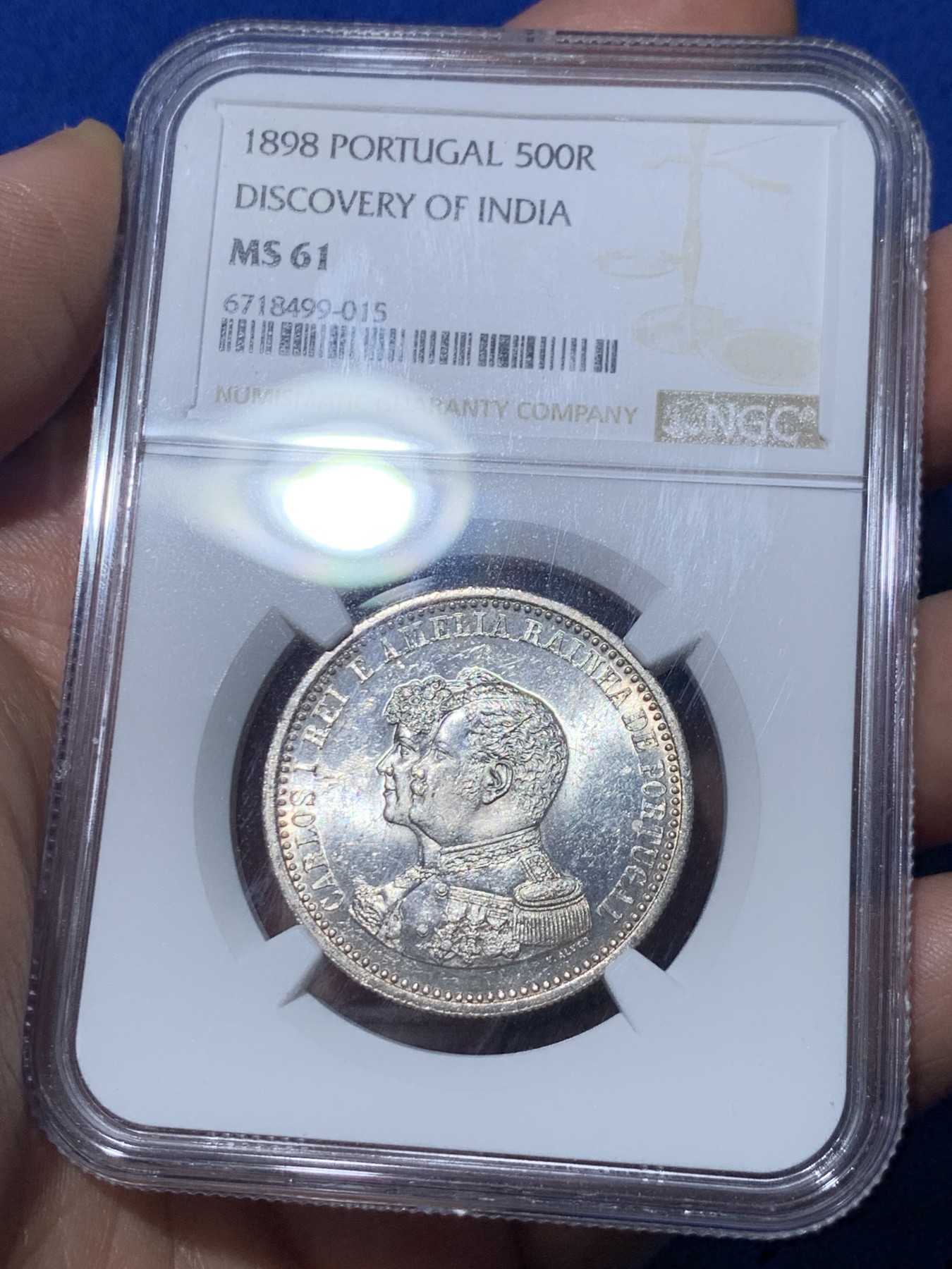 《竞宝斋》第257场-周日，周一 2场连拍 (全场包邮) NGC MS61 葡萄牙1898年发现印度戎装版500瑞斯银币