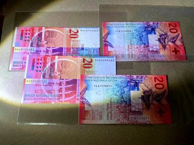 【Blue Auction】✨世界纸币精拍第460期【精】 【一组4张 含A冠 】瑞士 1994-2013年20法郎一组 全新UNC