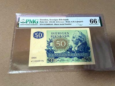 【Blue Auction】✨世界纸币精拍第460期【精】 瑞典 1984年50克朗 PMG66EPQ
