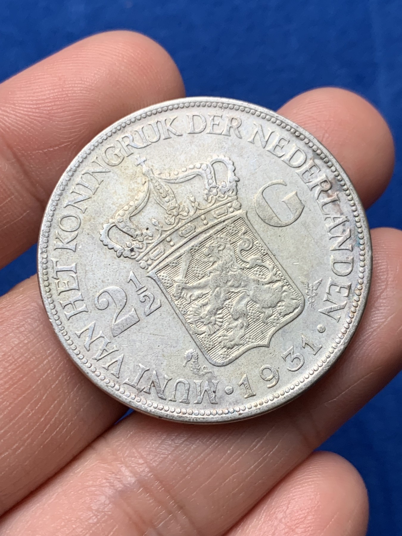 《竞宝斋》第257场-周日，周一 2场连拍 (全场包邮) 荷兰1931年威廉明娜2.5盾大银币