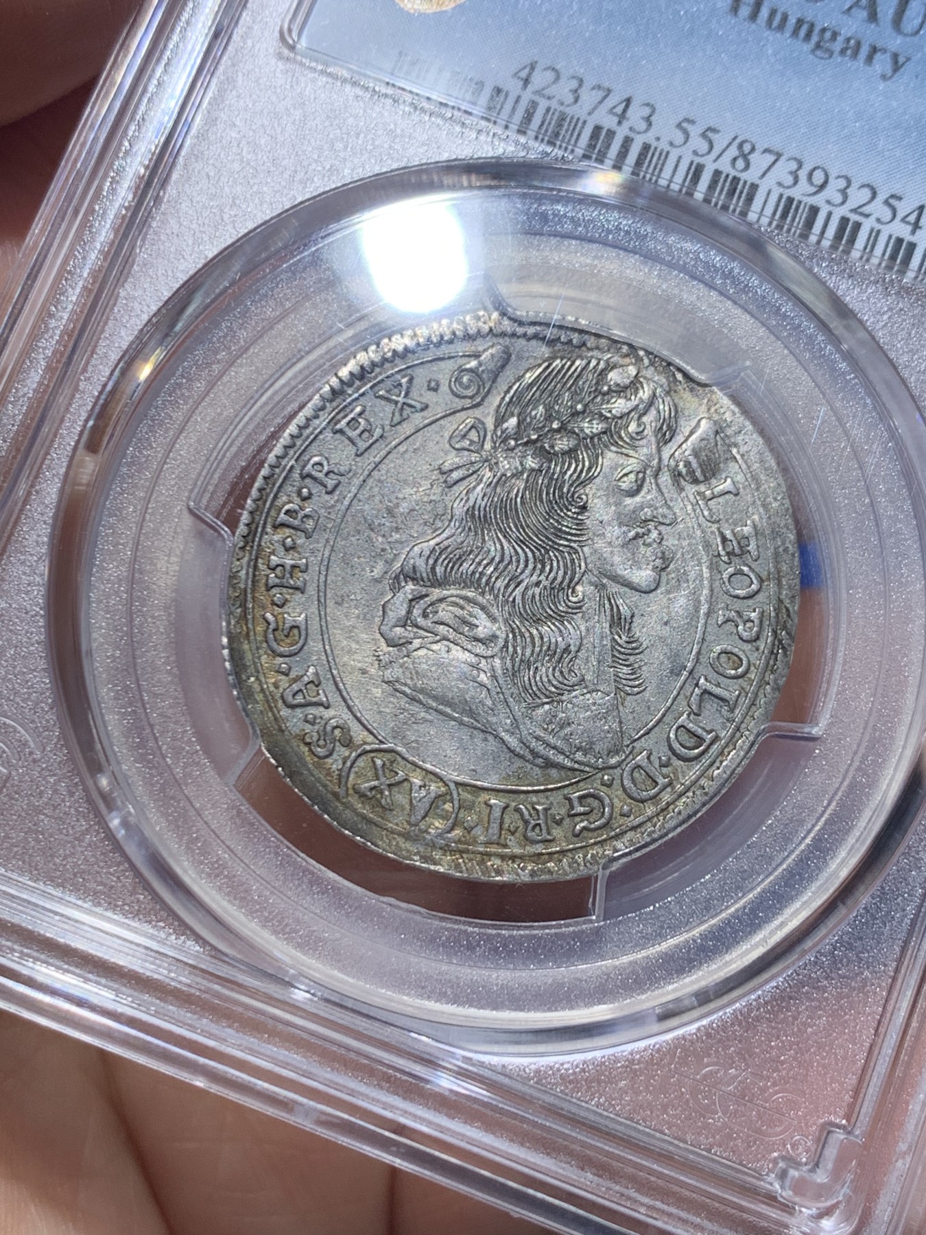 《竞宝斋》第257场-周日，周一 2场连拍 (全场包邮) PCGS AU55 神圣罗马帝国匈牙利1684年利奥波德一世 15克鲁泽 银币