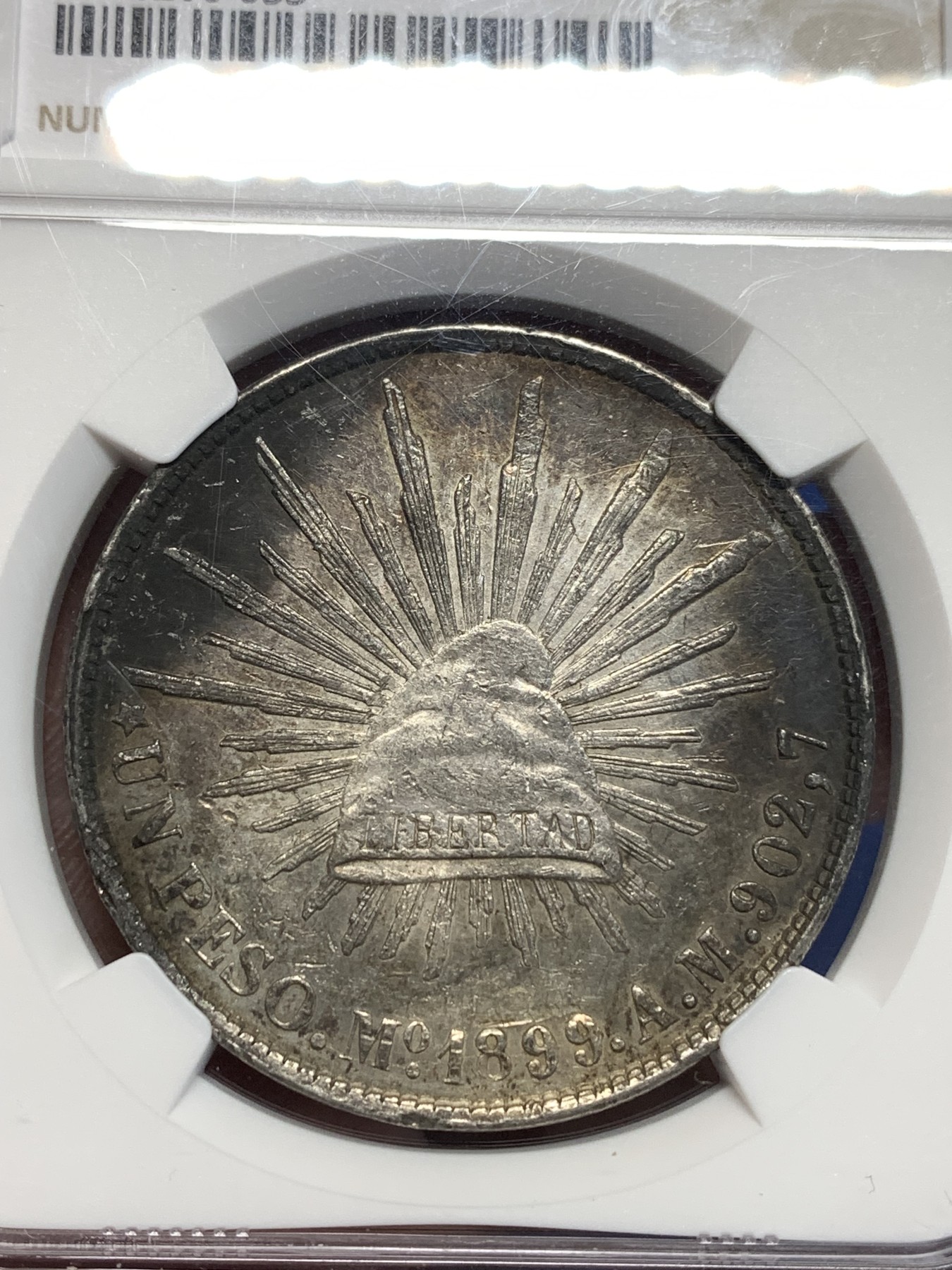 《竞宝斋》第257场-周日，周一 2场连拍 (全场包邮) NGC AU 墨西哥1899年直边鹰洋 带光酱彩 发财黑包浆