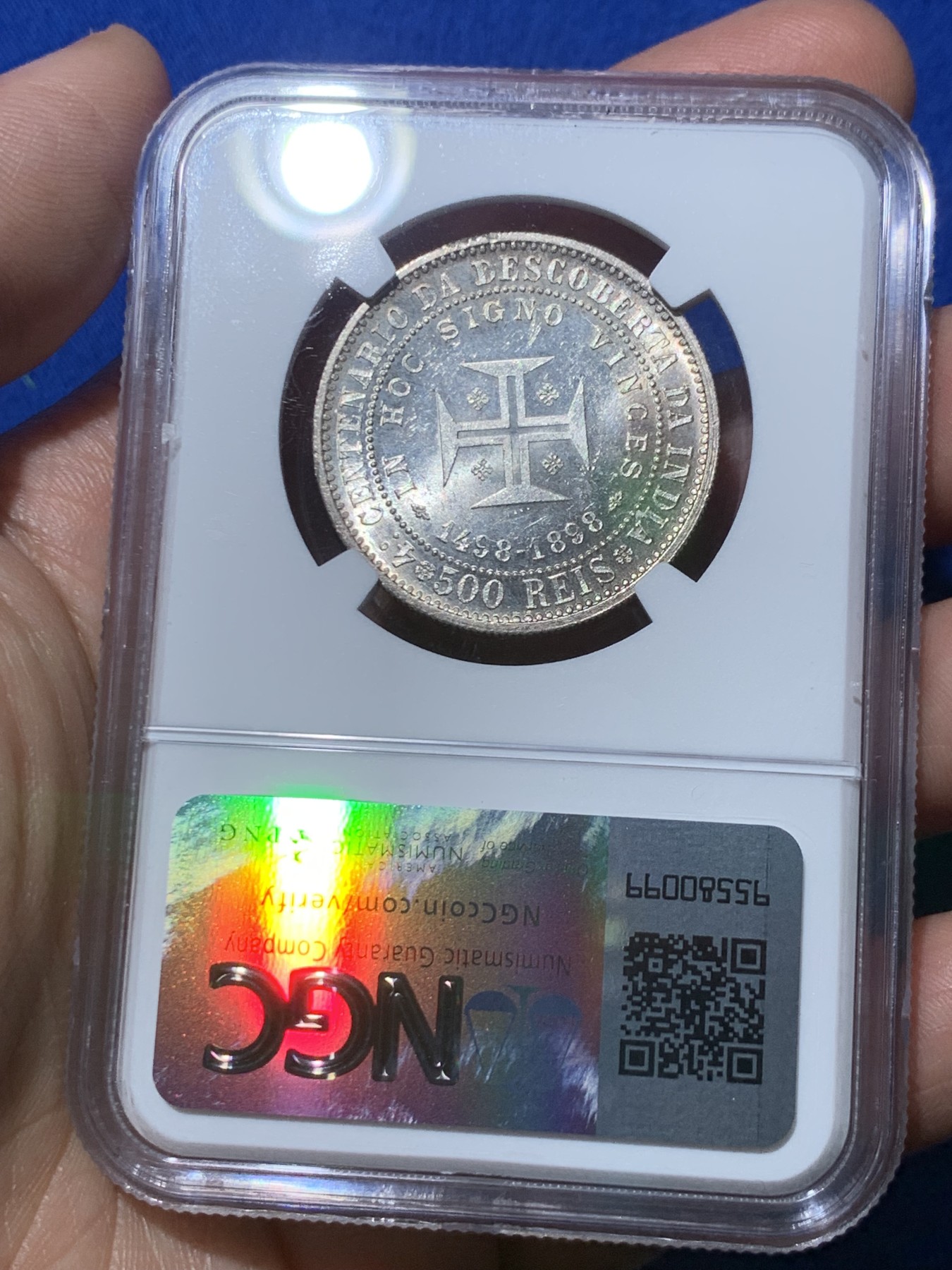 《竞宝斋》第257场-周日，周一 2场连拍 (全场包邮) NGC MS61 葡萄牙1898年发现印度戎装版500瑞斯银币