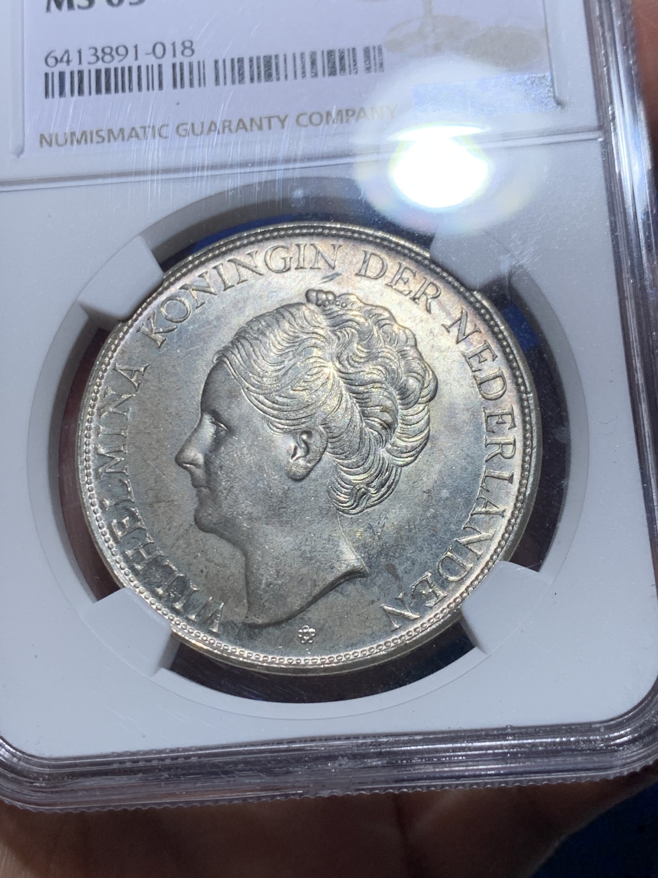 《竞宝斋》第257场-周日，周一 2场连拍 (全场包邮) NGC MS63 荷属库拉索1944D威廉明娜2.5盾大银币