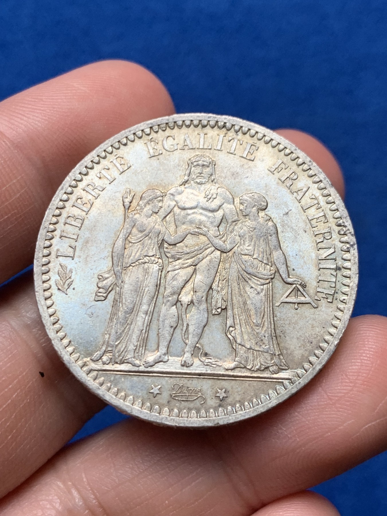 《竞宝斋》第257场-周日，周一 2场连拍 (全场包邮) 法国1873年大力神5法郎银币 转光流畅 可以送评