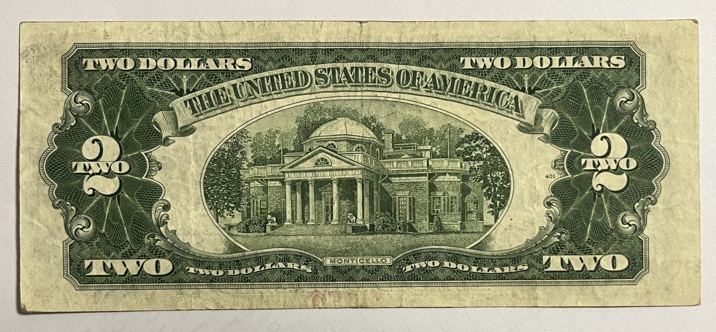Chase Auction 第27期 - - 外钞、民国钞和人民币混合场！ 1953年正版 2美元 政府券 United States Note 红色号码 AA冠首发
