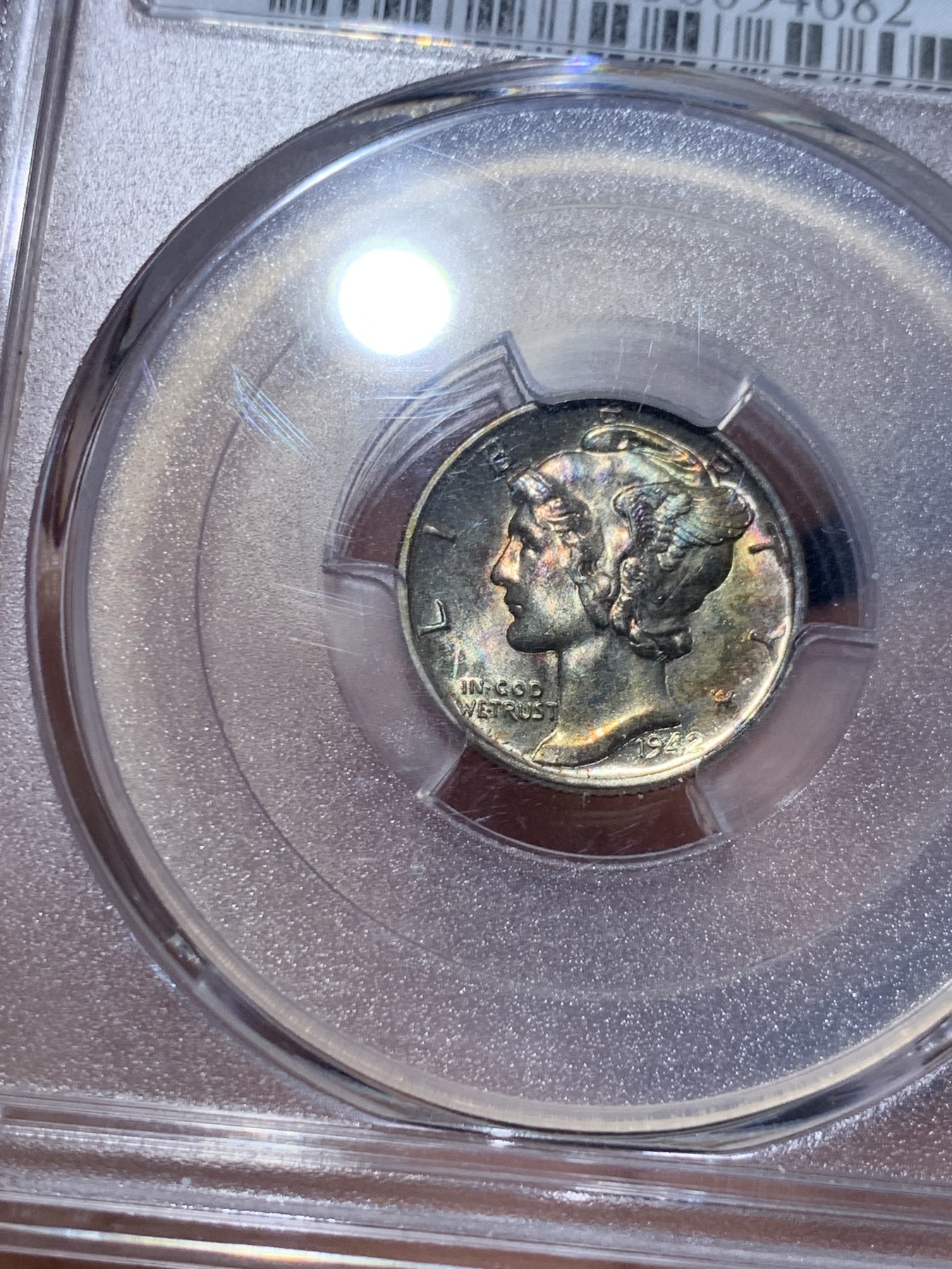 《竞宝斋》第257场-周日，周一 2场连拍 (全场包邮) PCGS MS65 美国 1942年 10美分 小飞侠 银币 彩浆小飞侠不多见