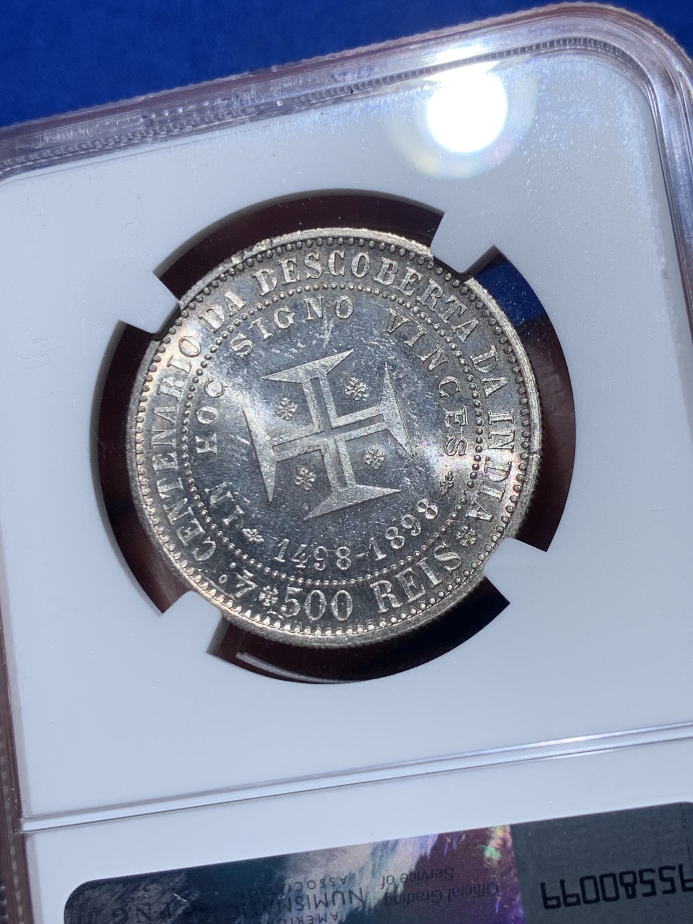 《竞宝斋》第257场-周日，周一 2场连拍 (全场包邮) NGC MS61 葡萄牙1898年发现印度戎装版500瑞斯银币