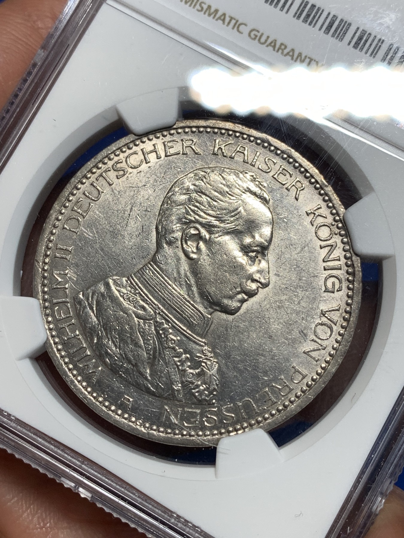 《竞宝斋》第257场-周日，周一 2场连拍 (全场包邮) NGC AU55 德国1914年普鲁士威二戎装版5马克银币